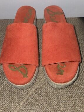 Sam Edelman Orange Suede Espadrille Slide Sandals